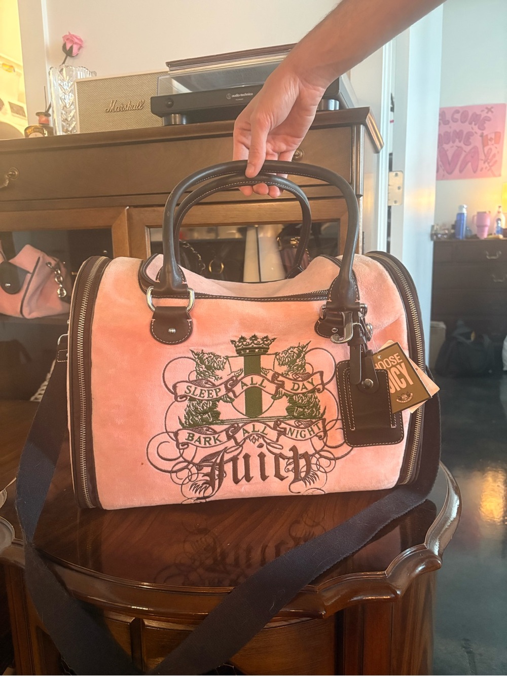 Vintage Juicy Couture Velour Pet Carrier “Sleep all day, Bark all Night”